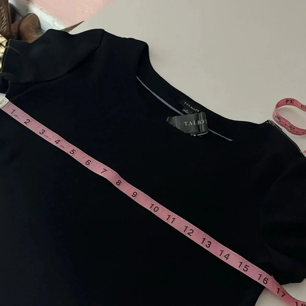 NWT Talbots dress 100% cotton black dress bottom slit shoulder zipper size small - Picture 3 of 10